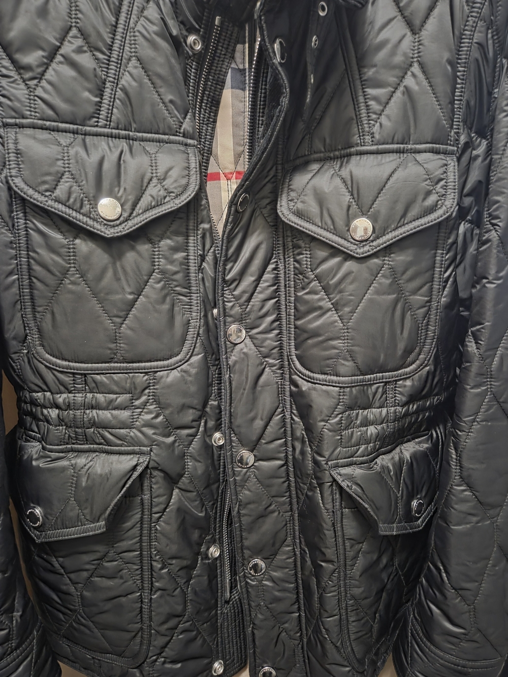 Burberry Black Quilted Field Jacket with Signature Check Trim